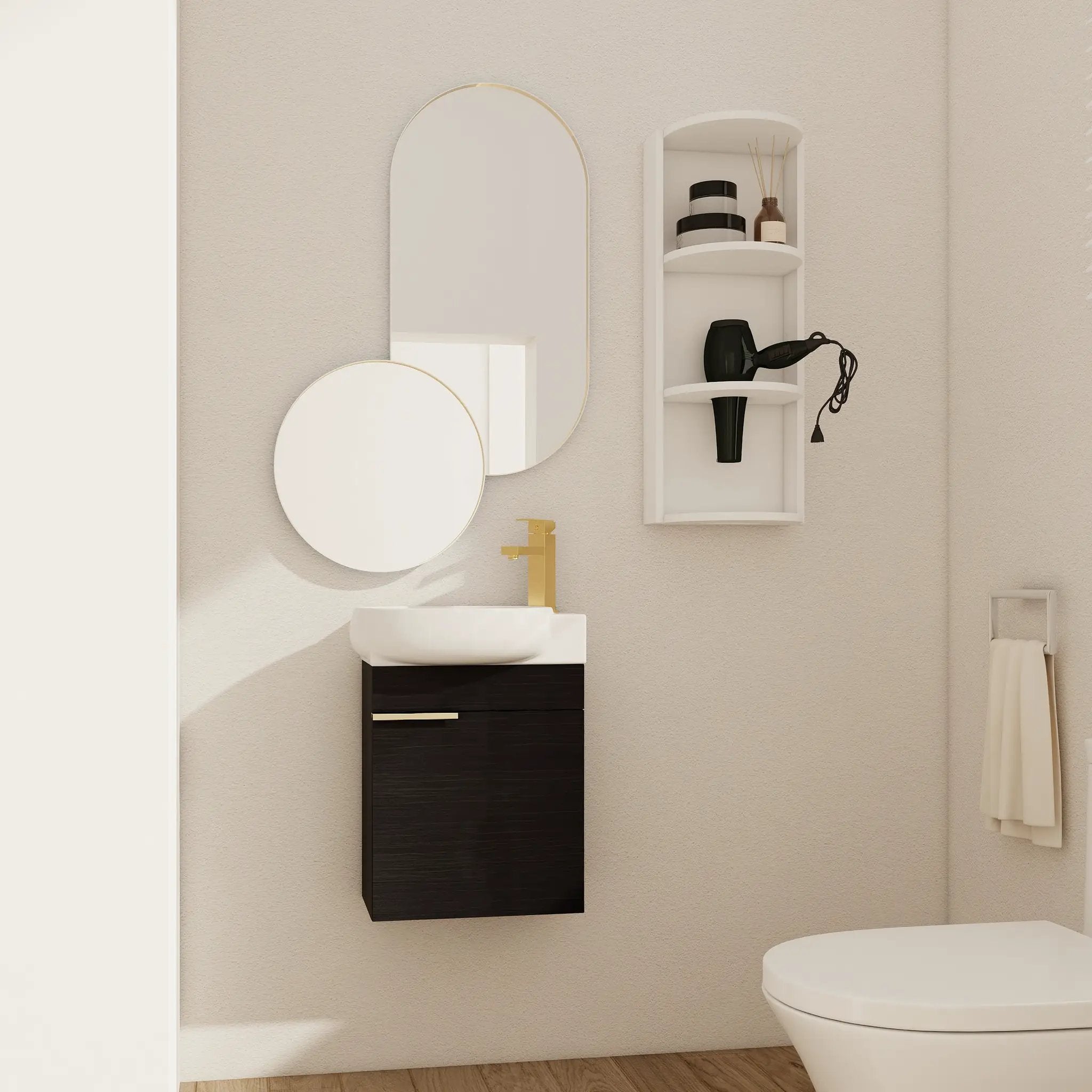 Soft Close Doors Bathroom Vanity With Sink and Storage Rack, 16 Inch by HouseOfZazla