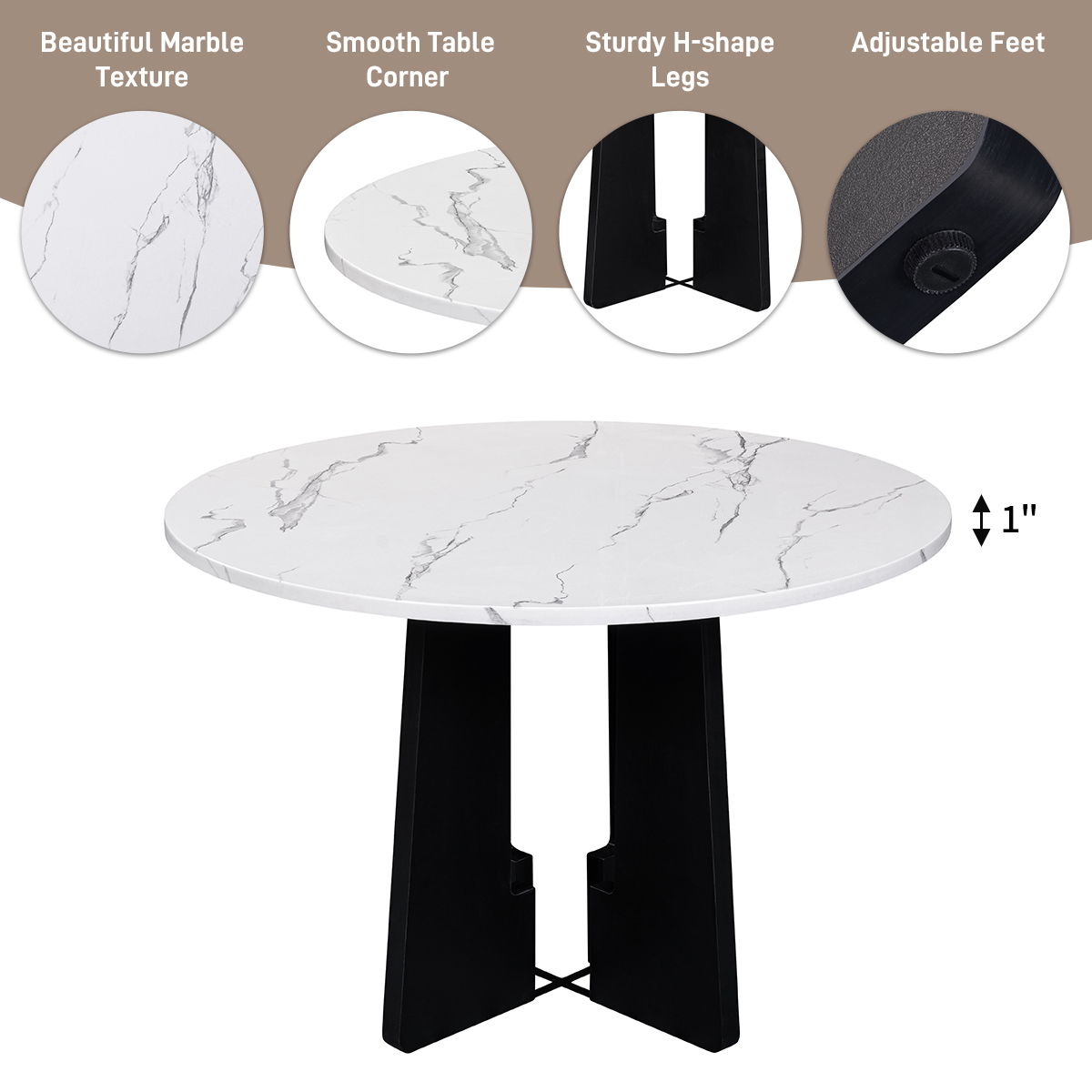 5 Piece Round Dining Table Set, Modern Dining Table And 4 Upholstered Chairs For Dining Room, photo 11 of 14