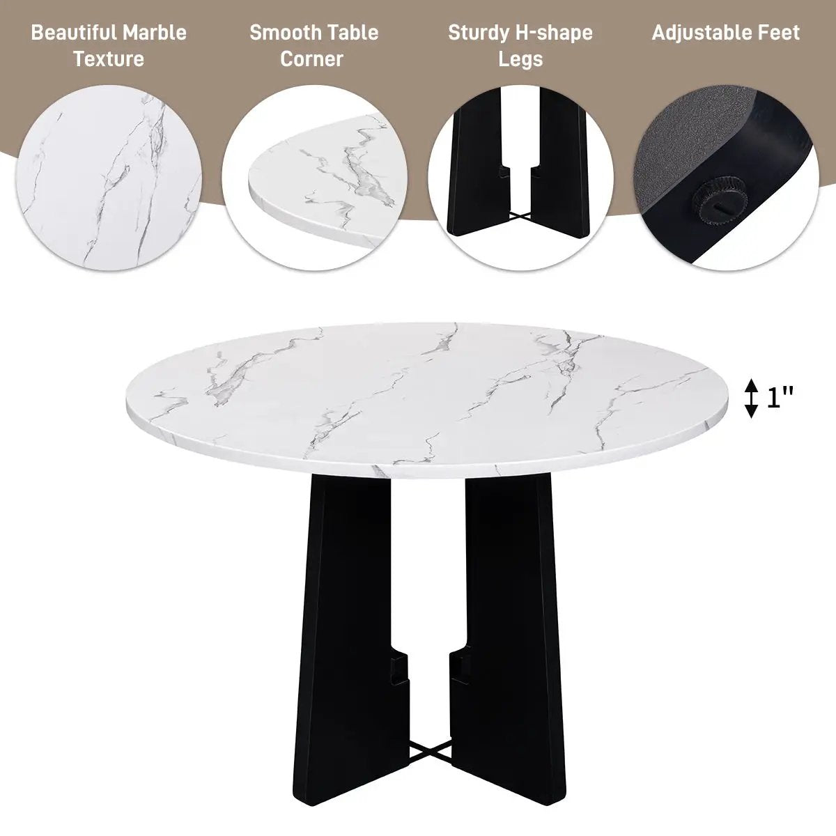 5 Piece Round Dining Table Set, Modern Dining Table And 4 Upholstered Chairs For Dining Room by HouseOfZazla