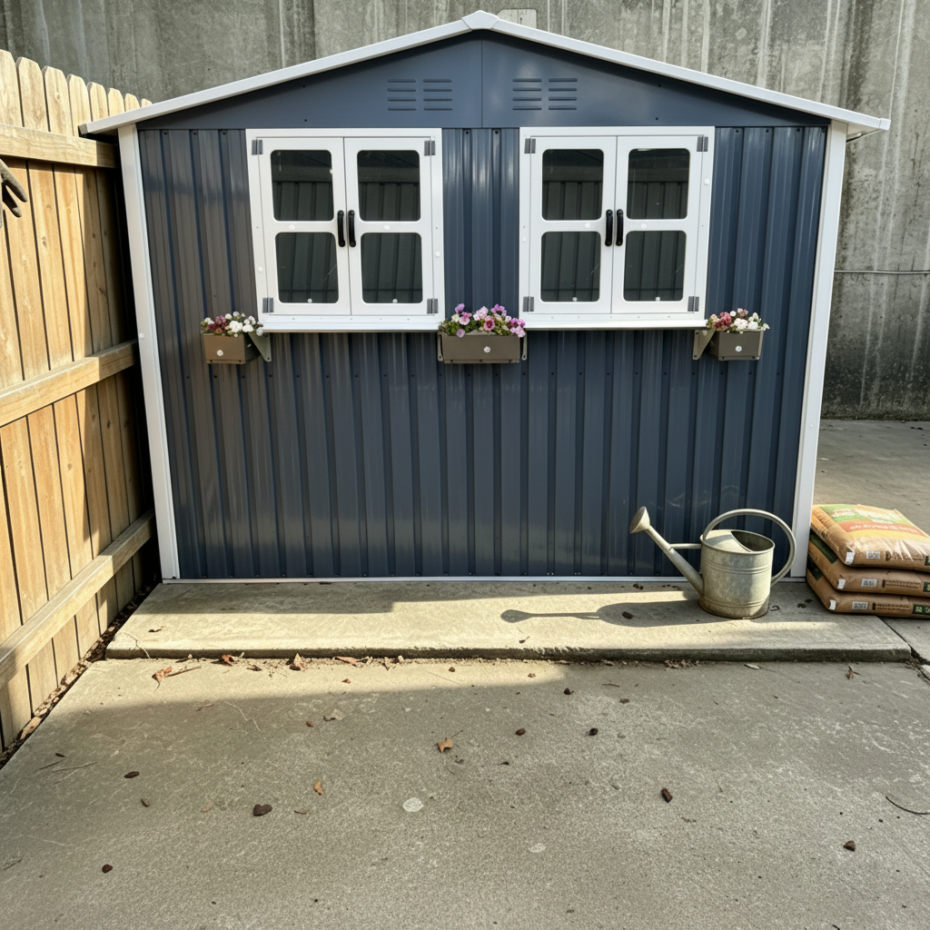 6x9 FT Outdoor Metal Storage Shed with Window & Flower Rack by HouseOfZazla