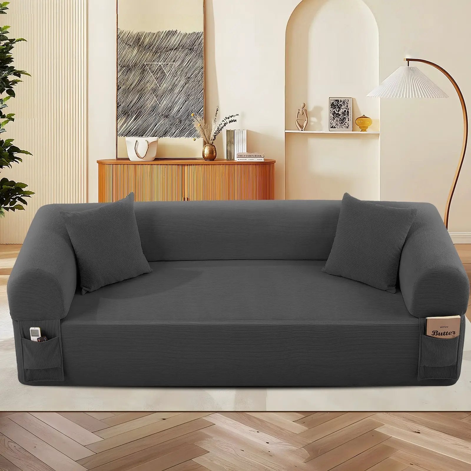 Spring Sofa with High-Quality Fabric, Pillows & Storage - Gray by HouseOfZazla
