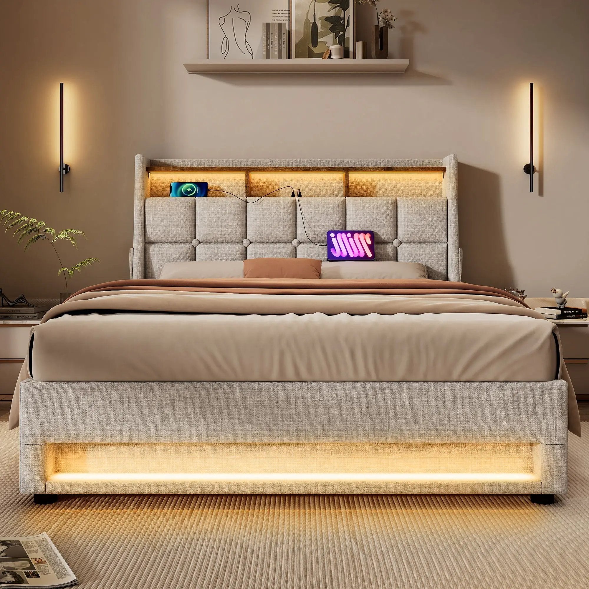 Upholstered Platform Bed With A Hydraulic Storage System, LED And USB Charging (Without Mattress) by HouseOfZazla