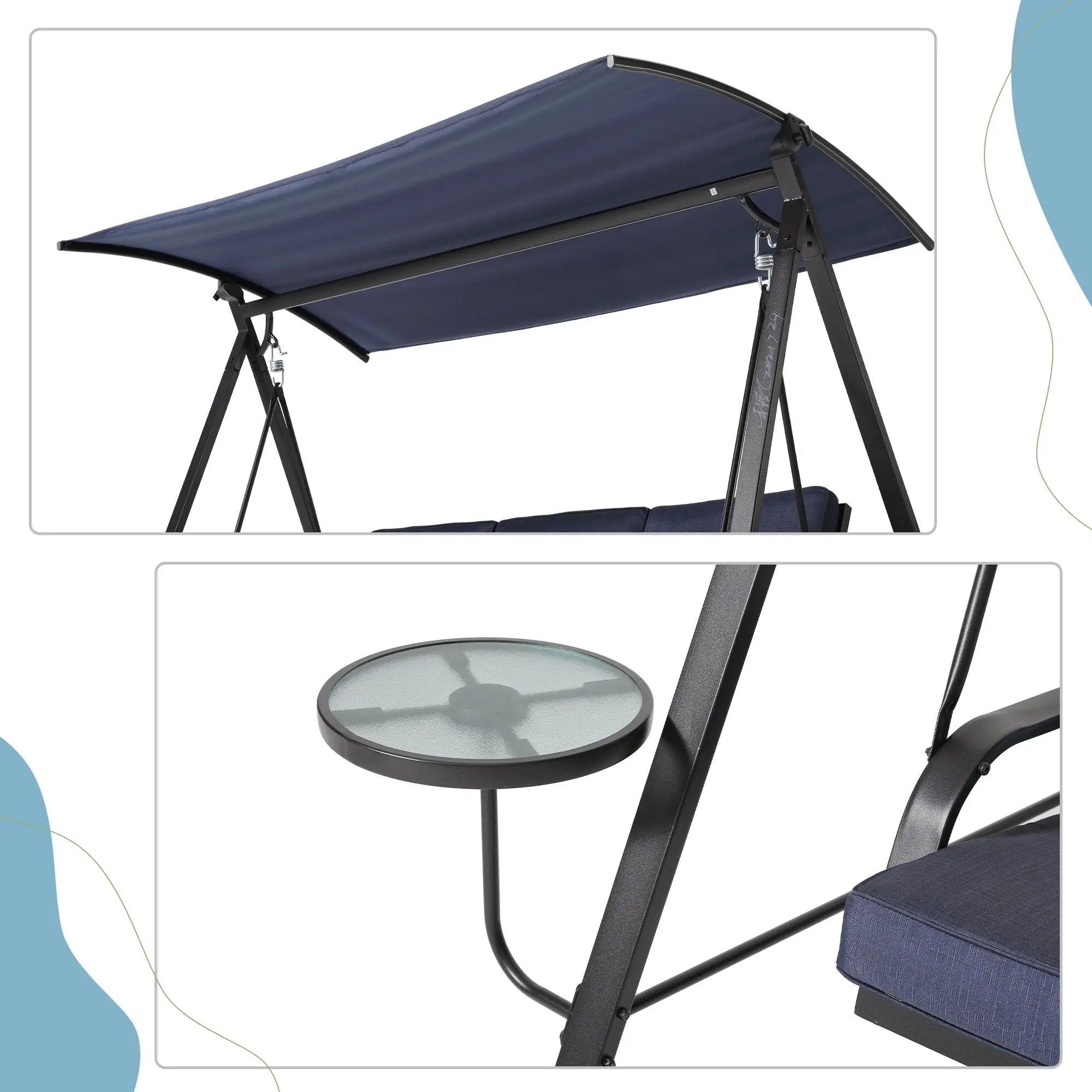 Steel 3 Seater Swing Porch Swing With Canopy - Blue by HouseOfZazla