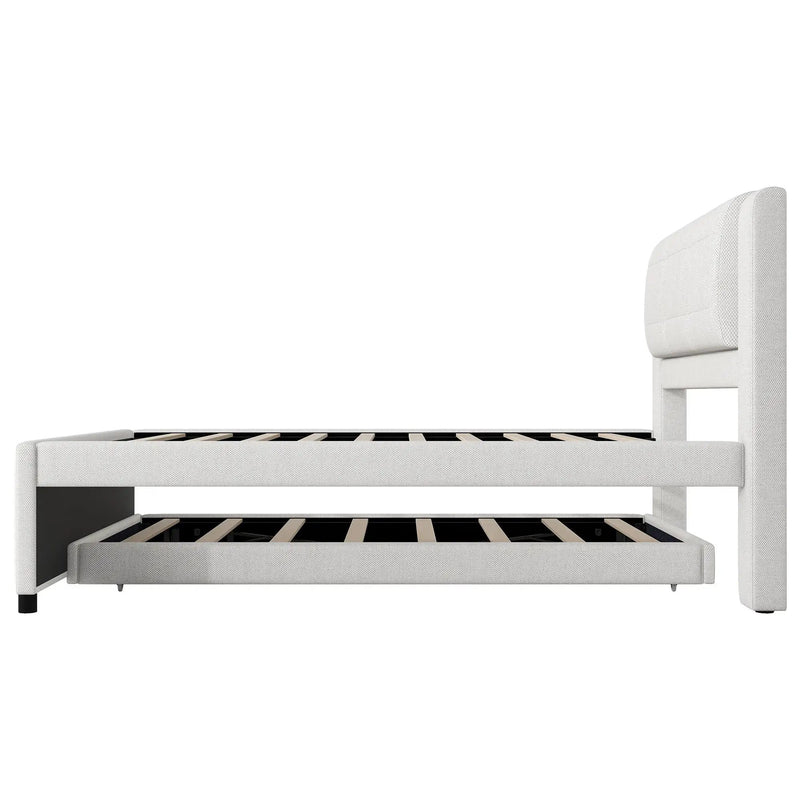 Upholstery Platform Bed With Trundle, Trundle Can Be Flat Or Erected by HouseOfZazla
