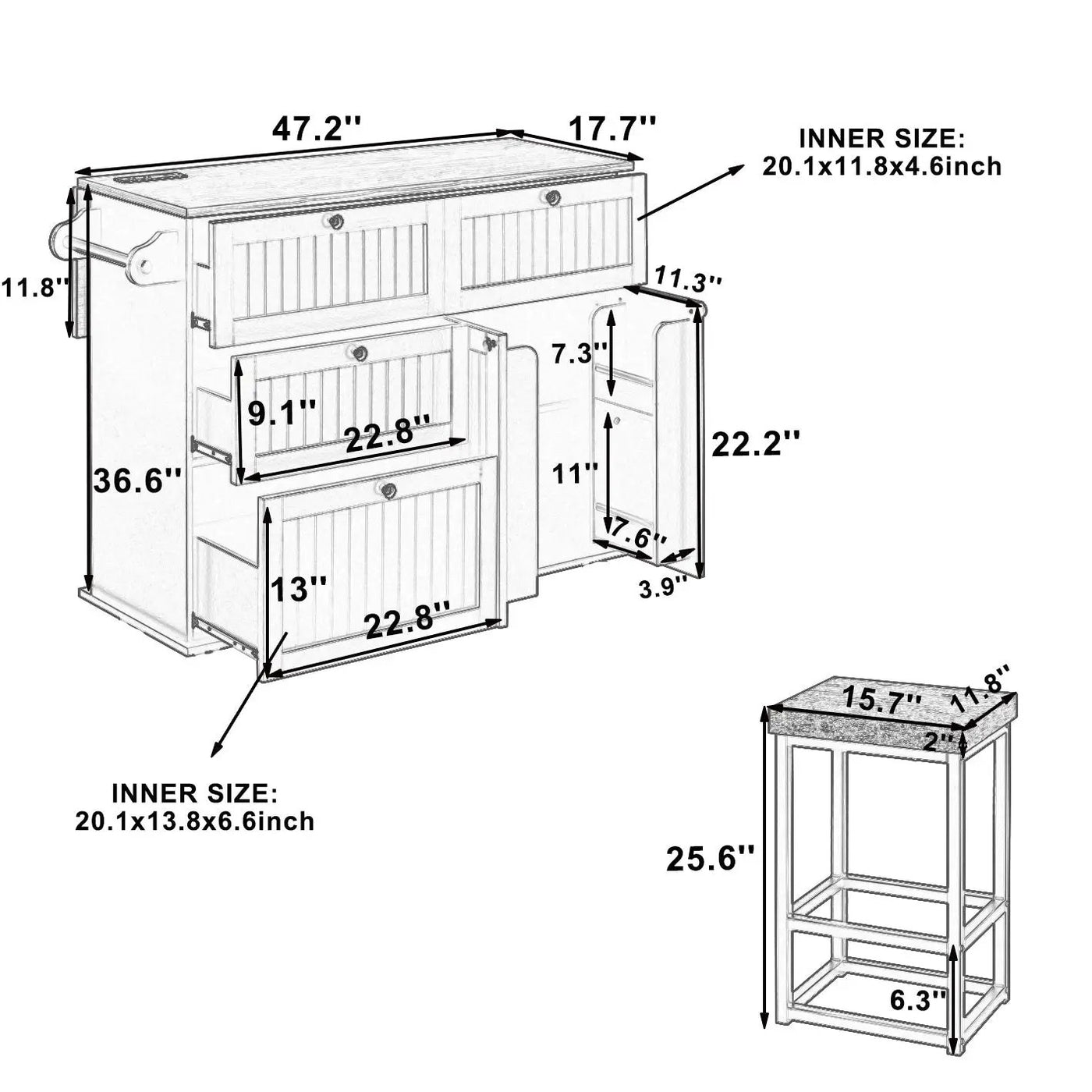 TOPMAX Farmhouse Kitchen Island with Drop Leaf and 2 Seatings by HouseOfZazla