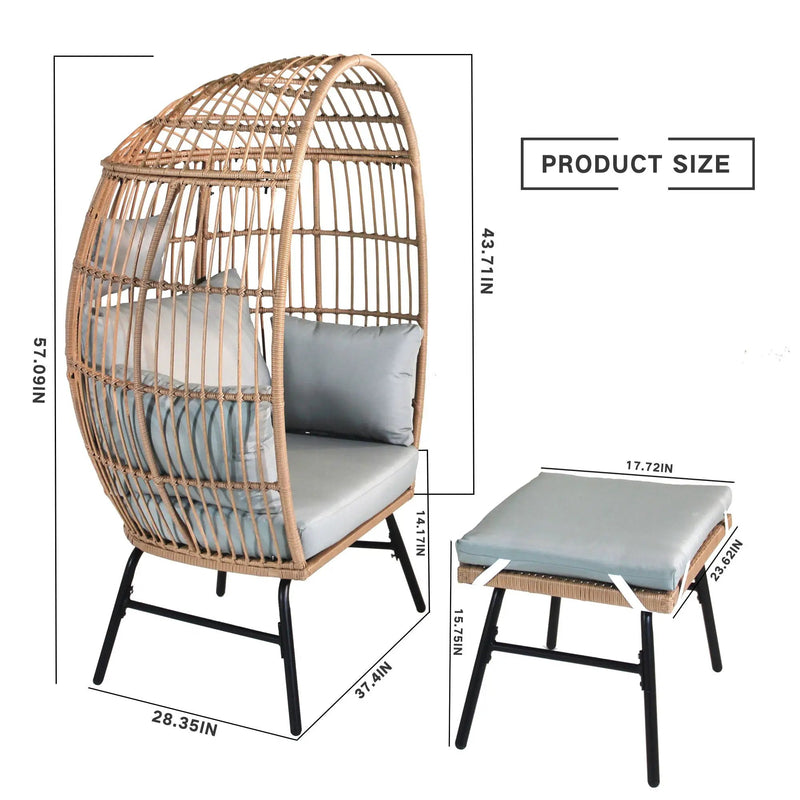 Outdoor Garden Wicker Egg Chair And Footstool Patio Chaise, With Cushions, Outdoor Indoor Basket Chair by HouseOfZazla