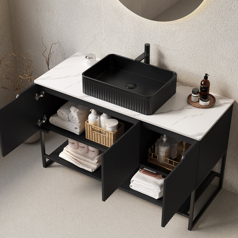 Tulio 48" Bathroom Vanity & Sink with 3 Doors and Open Shelf by HouseOfZazla
