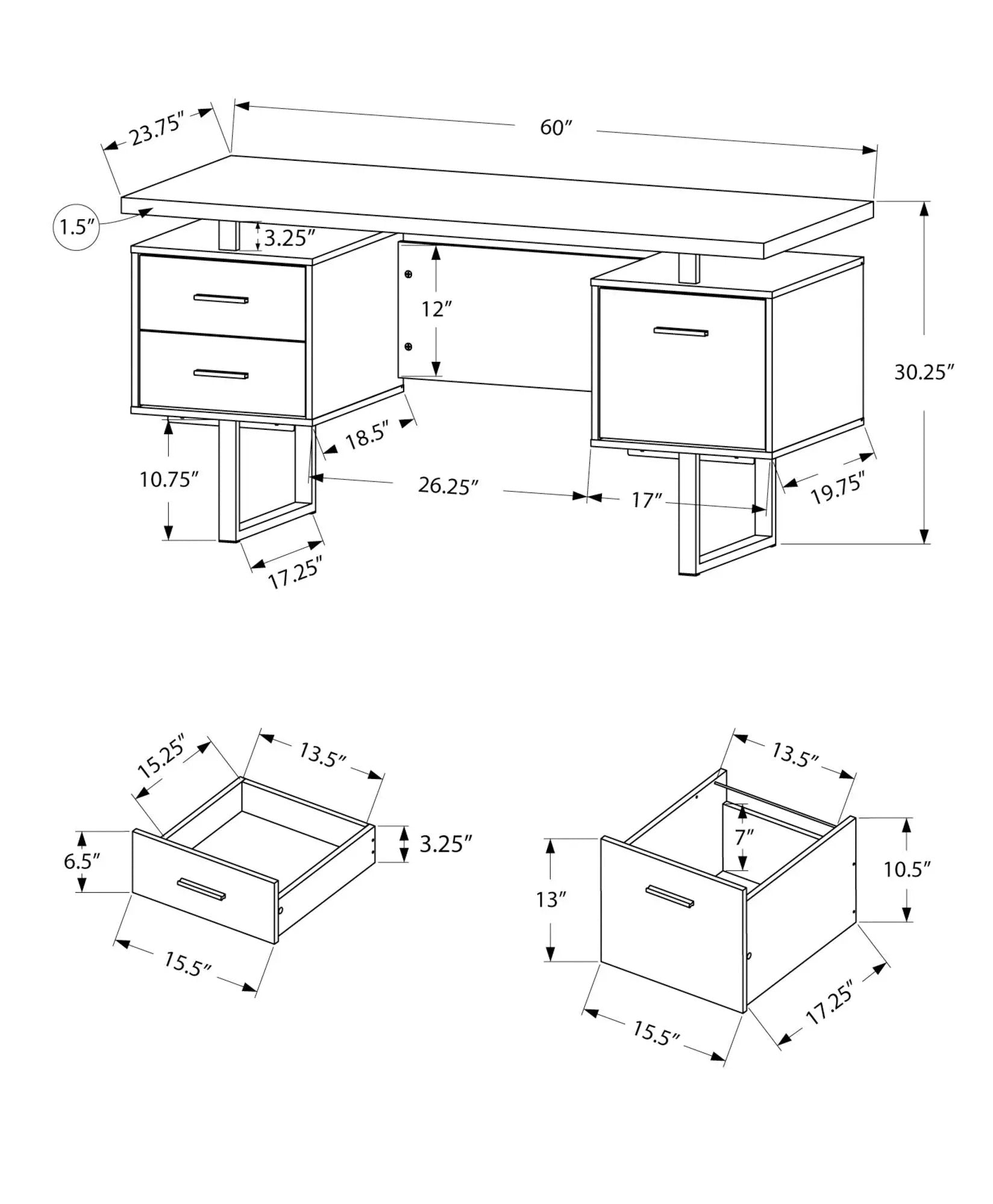 Computer Desk For Home Office, Laptop, Left, Right Set - Up, Storage Drawers, Contemporary & Modern by Unique Piece Furniture