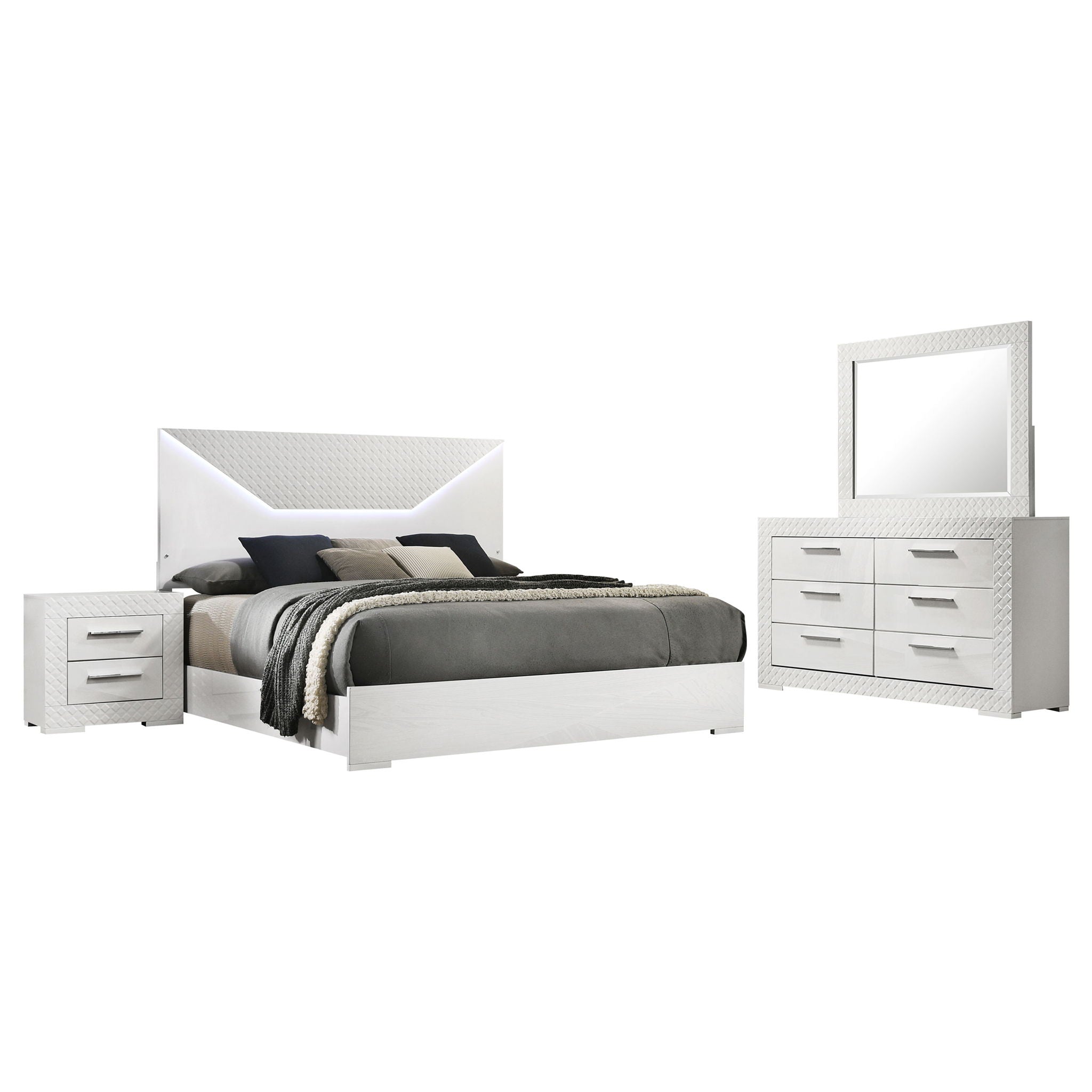 Ives 4-piece Eastern King Bedroom Set White High Gloss by Unique Piece Furniture