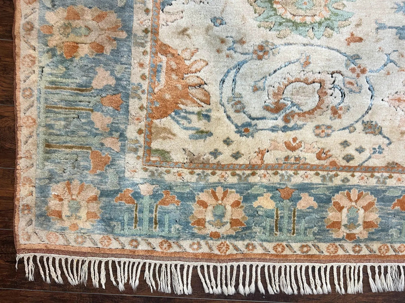 Turkish Oushak Rug 9x10, Farmhouse Rug, Beige & Light Blue by Jewel Rugs