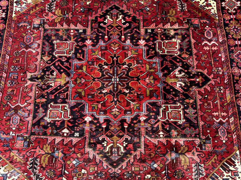 Persian Heriz Rug 8x11, Geometric Design, Red & Cream by Jewel Rugs