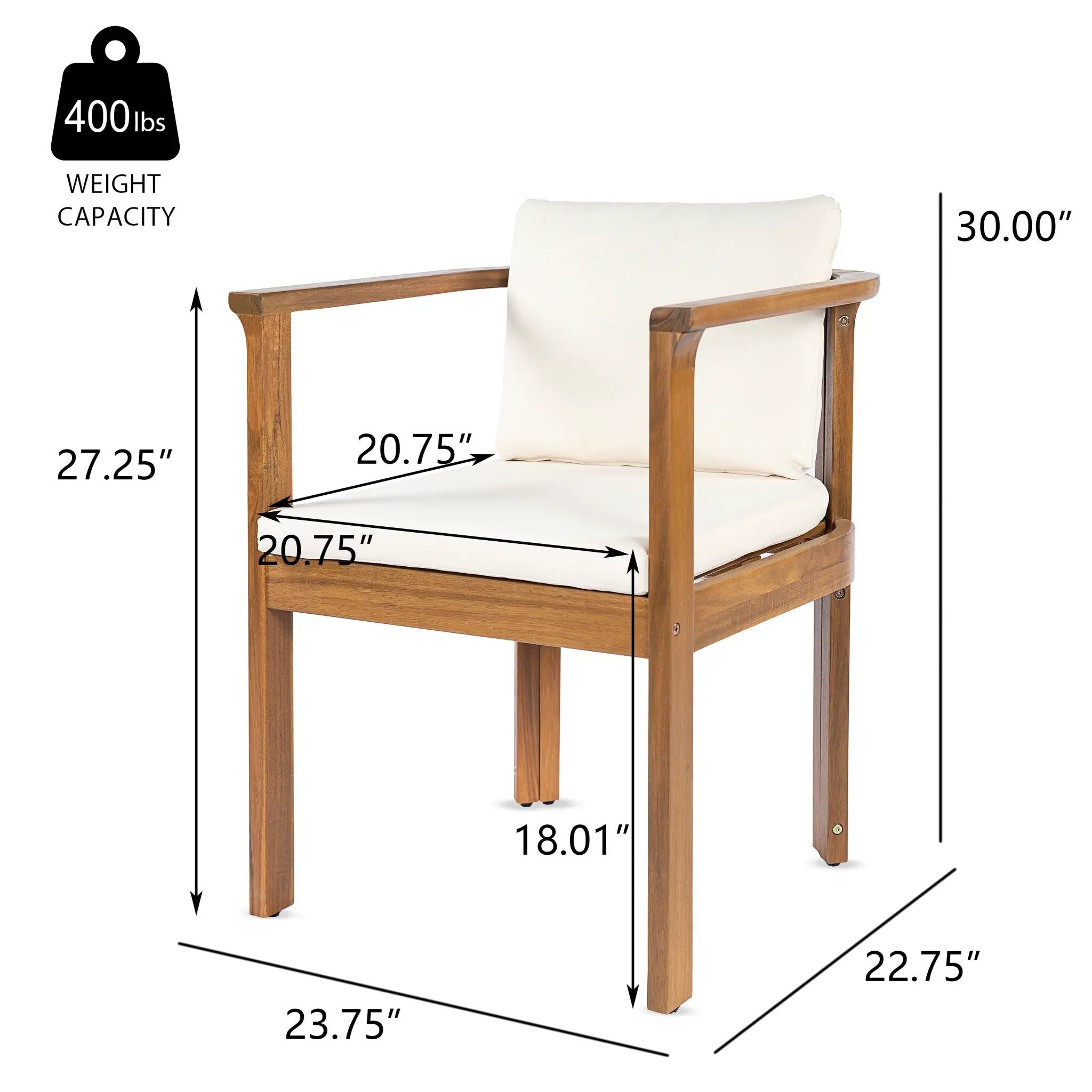 Outdoor Dining Chair Set of 4 with Curved Acacia Wood Arms by HouseOfZazla
