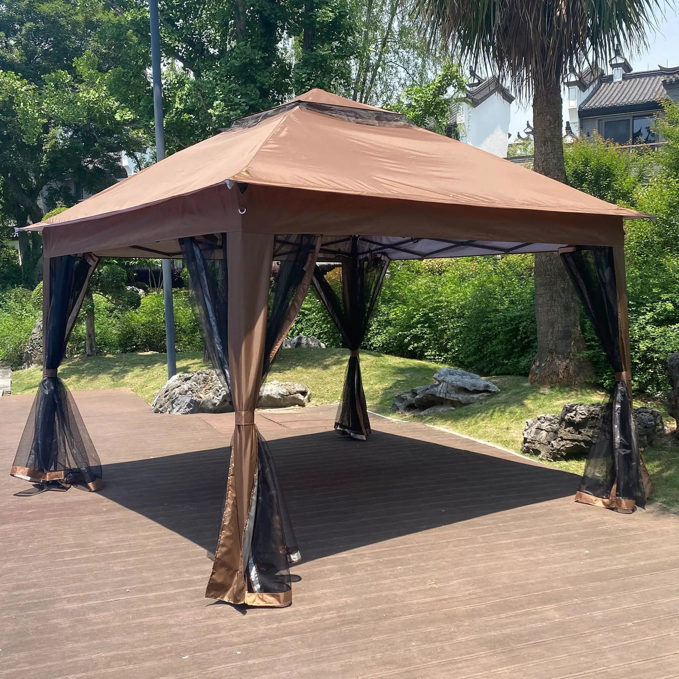 Outdoor Pop Up Gazebo Canopy With 2 Tier Soft Top And Removable Zipper Netting by HouseOfZazla