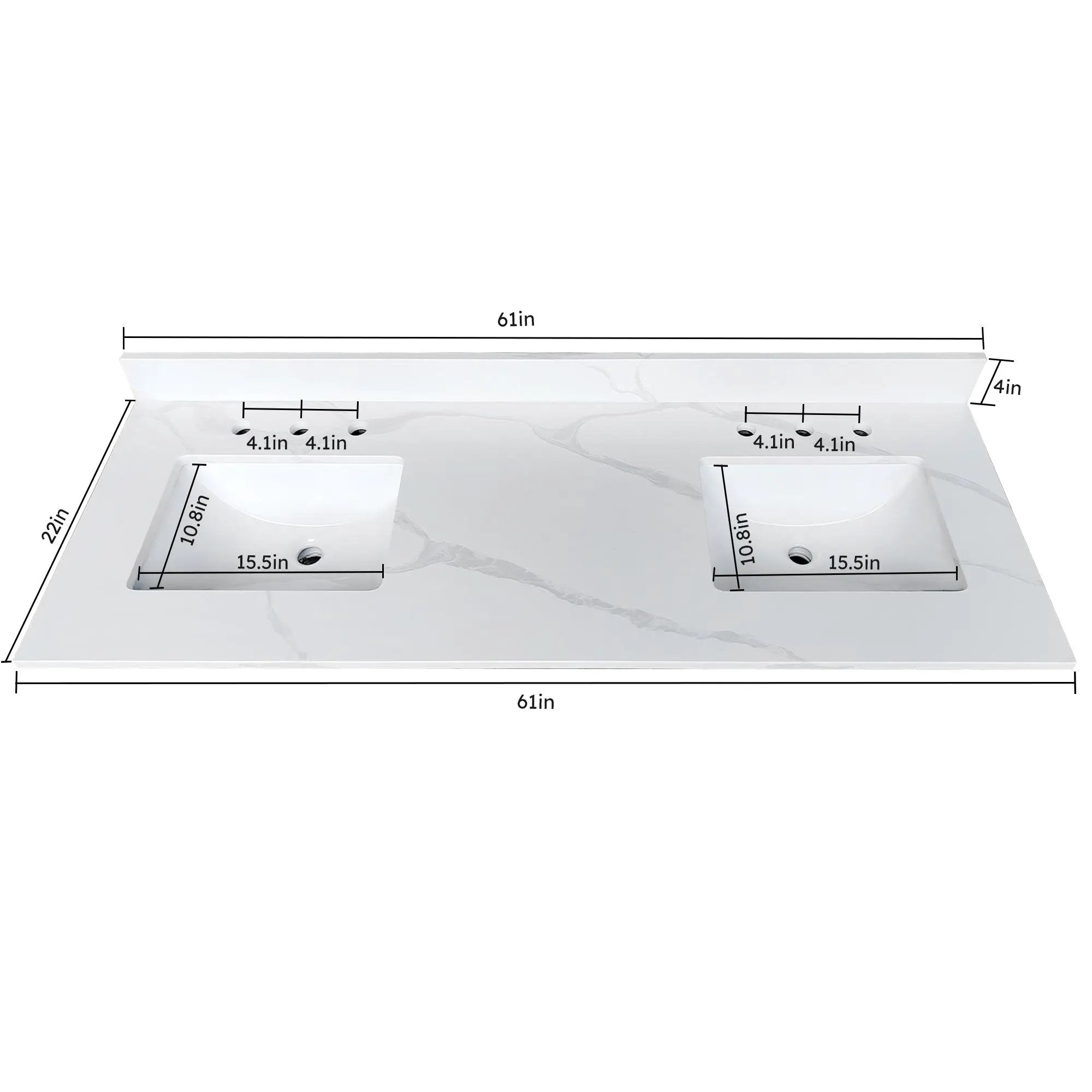 61-Inch Quartz Double Bathroom Vanity Top by HouseOfZazla