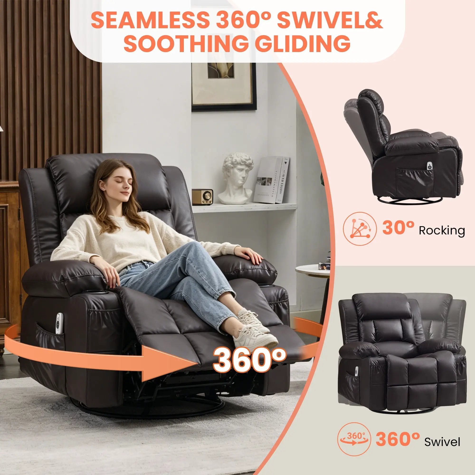 360° Swivel Rocker Recliner for Adults by HouseOfZazla