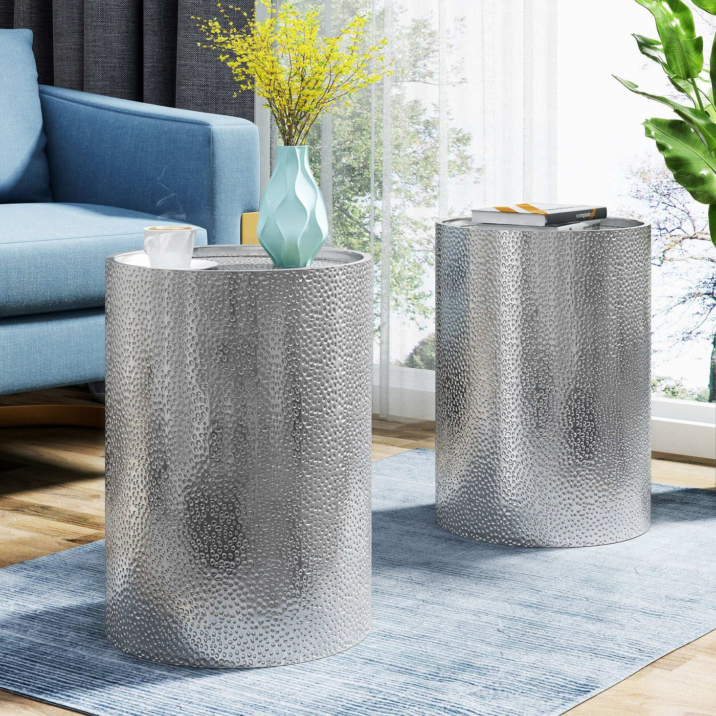 Modern Round Accent Table With Hammered Surface by HouseOfZazla