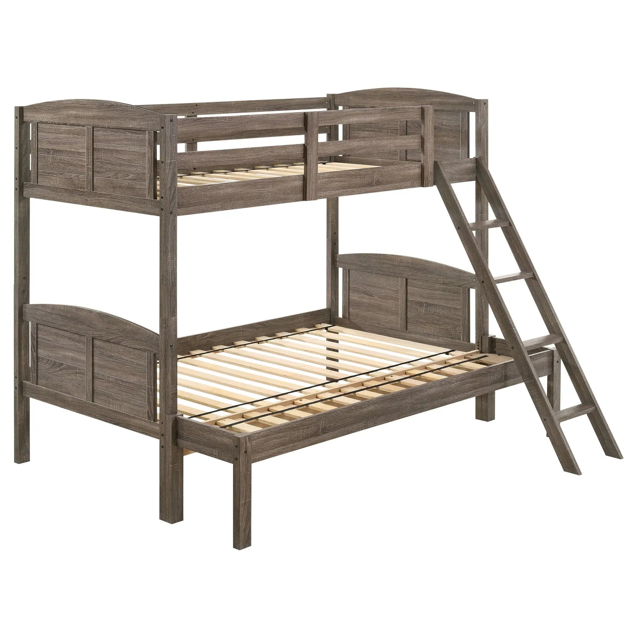 Flynn Wood Twin Over Full Bunk Bed Weathered Brown by Unique Piece Furniture