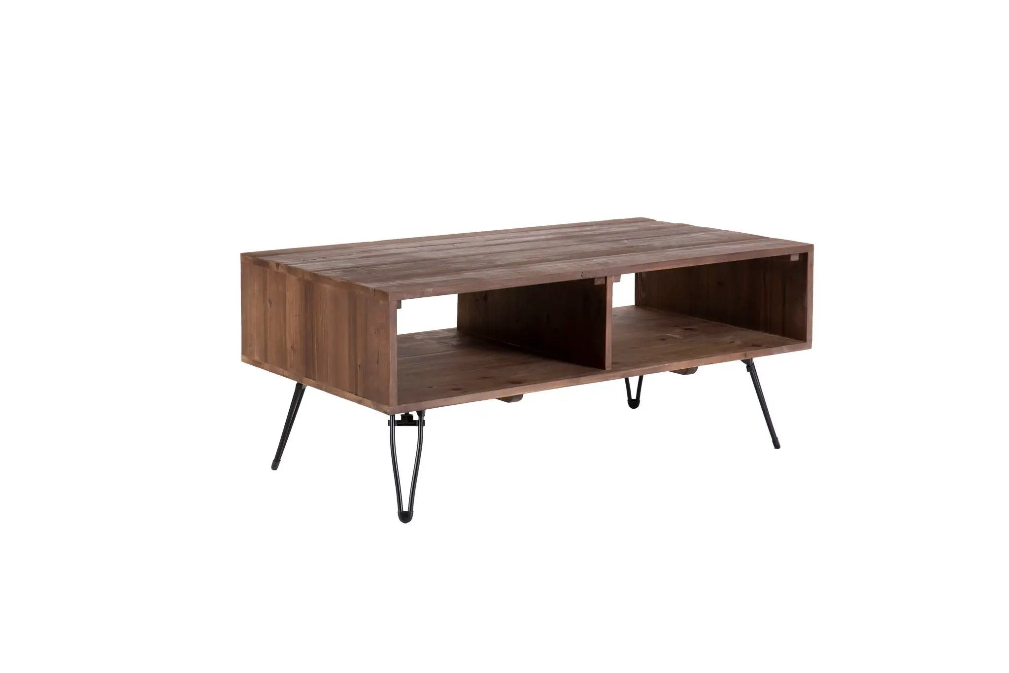 Reclaimed Wood Cocktail Table With Open Storage For Living Room, Metal Legs, Foldable - Black / Natural by HouseOfZazla