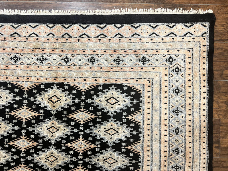Pakistani Bokhara Rug 6x9, Hand Knotted Vintage Wool Carpet with Silk Highlights, Very Fine 320 KPSI, Medium Size by Jewel Rugs
