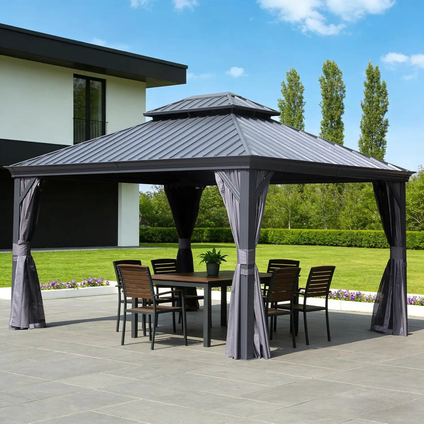 13x15FT Outdoor Hardtop Gazebo with Galvanized Steel Double Roof by HouseOfZazla