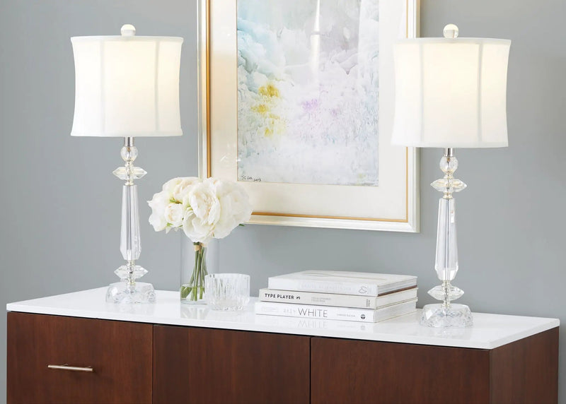 Karat - Contemporary Crystal Table Lamp (Set of 2) - Clear Crystal / Chrome / White Softback by HouseOfZazla