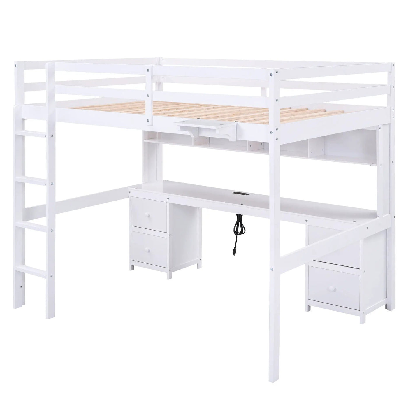 Loft Bed With Desk, Cabinets, Drawers, Charging Station And Bedside Tray by HouseOfZazla
