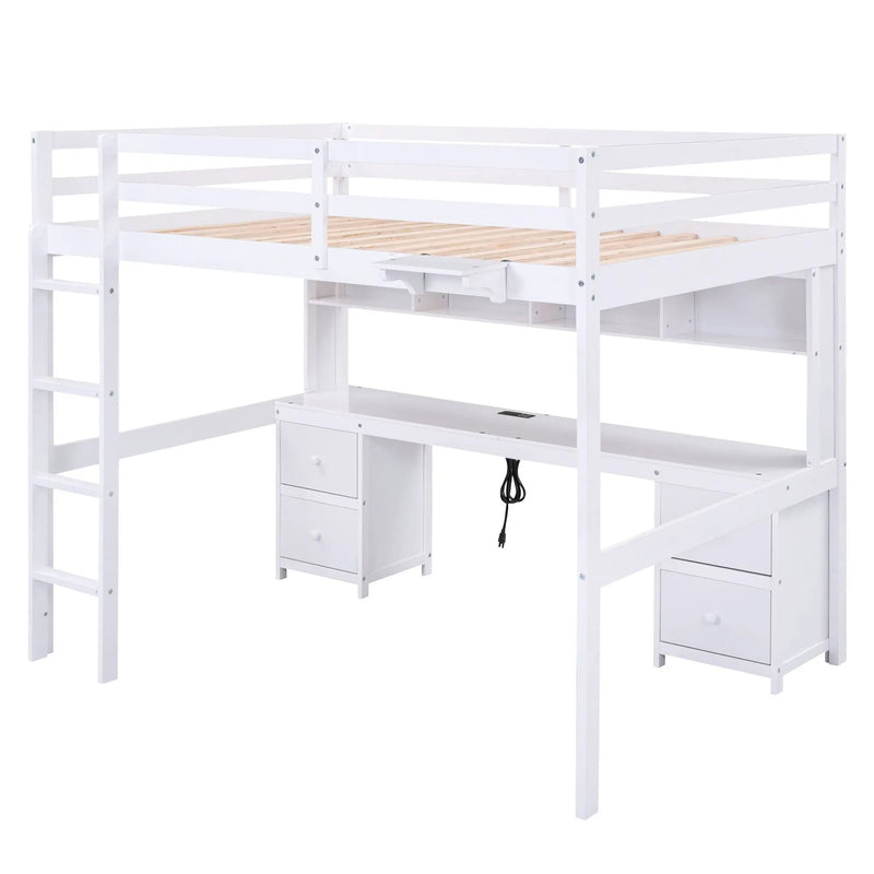 Loft Bed With Desk, Cabinets, Drawers, Charging Station And Bedside Tray by Unique Piece Furniture