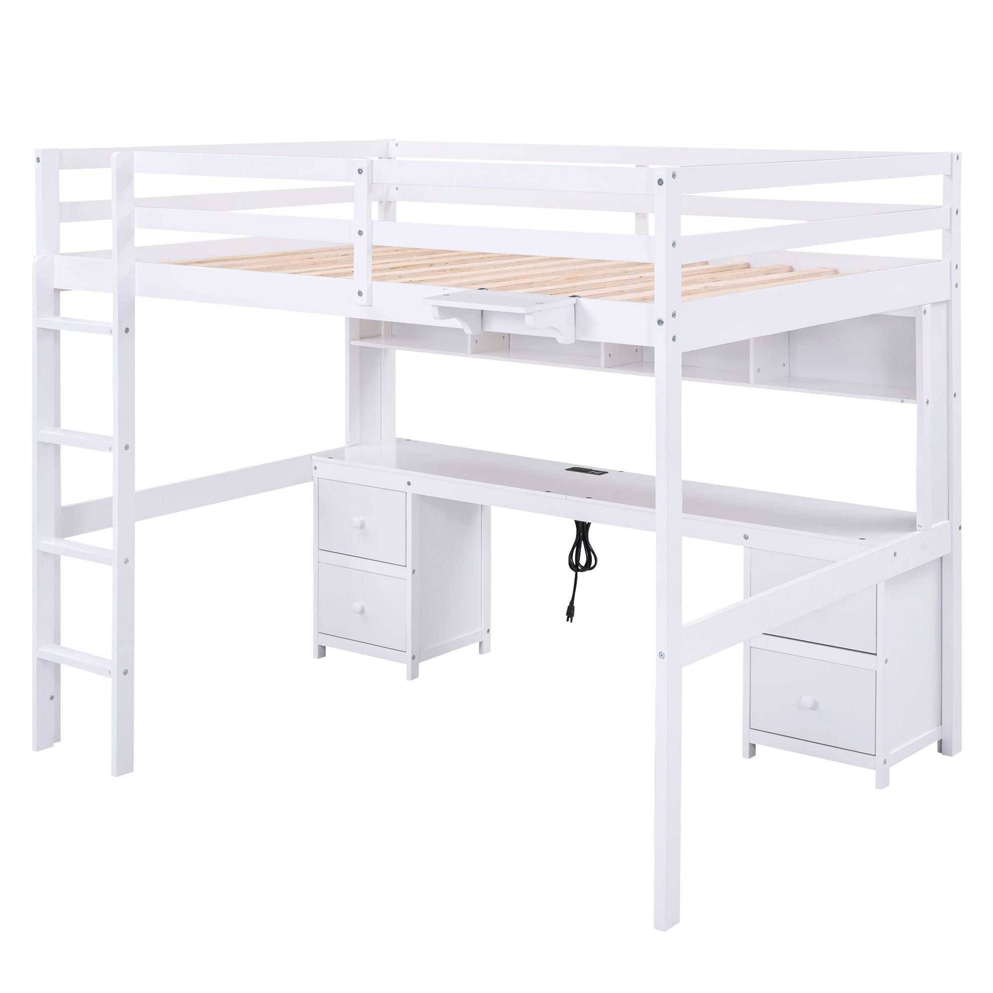 Loft Bed With Desk, Cabinets, Drawers, Charging Station And Bedside Tray by HouseOfZazla