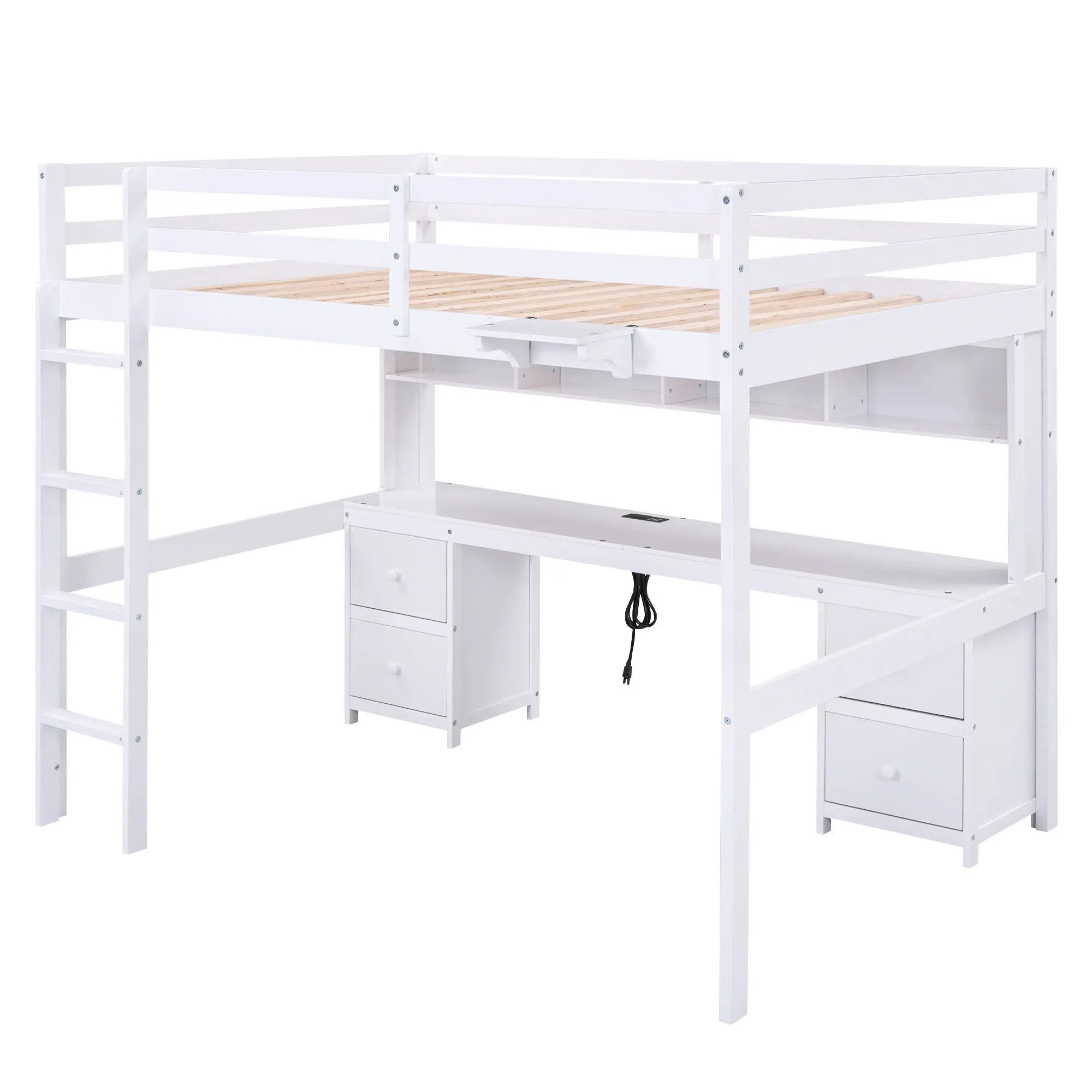 Loft Bed With Desk, Cabinets, Drawers, Charging Station And Bedside Tray by Unique Piece Furniture