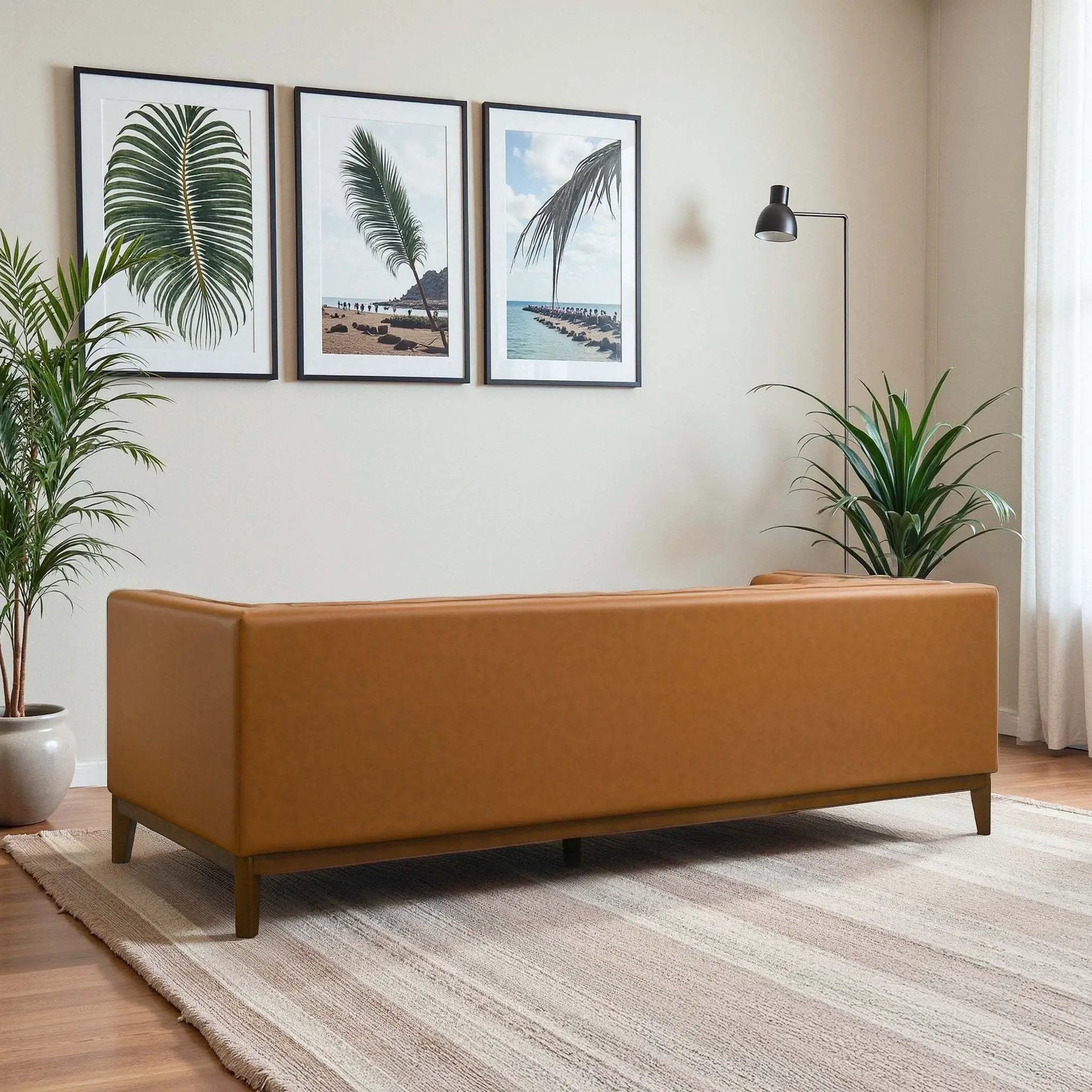 Melissa Mid-Century Cognac Vegan Leather Modern Sofa by HouseOfZazla