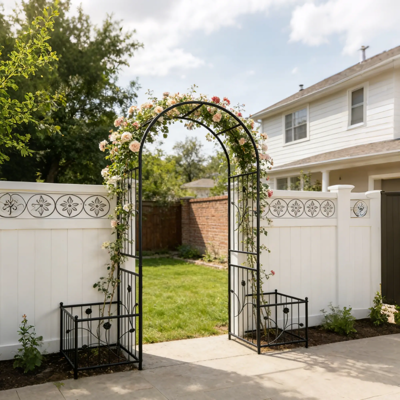 Metal Garden Arch with Two Plant Stands by HouseOfZazla