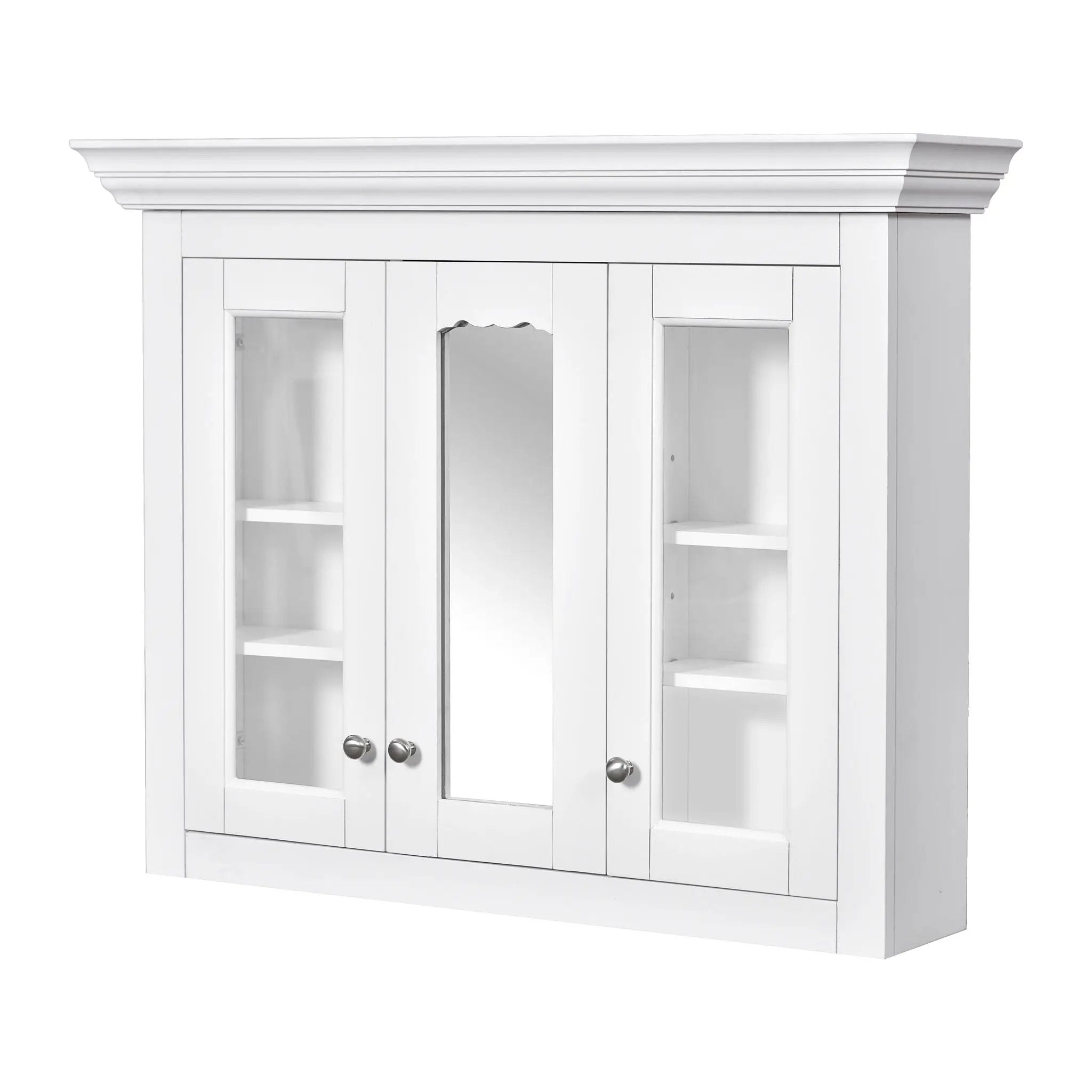 Bathroom Medicine Cabinet With Mirror, 5 Adjustable Closed Shelves, Wall-Mounted - White by Unique Piece Furniture
