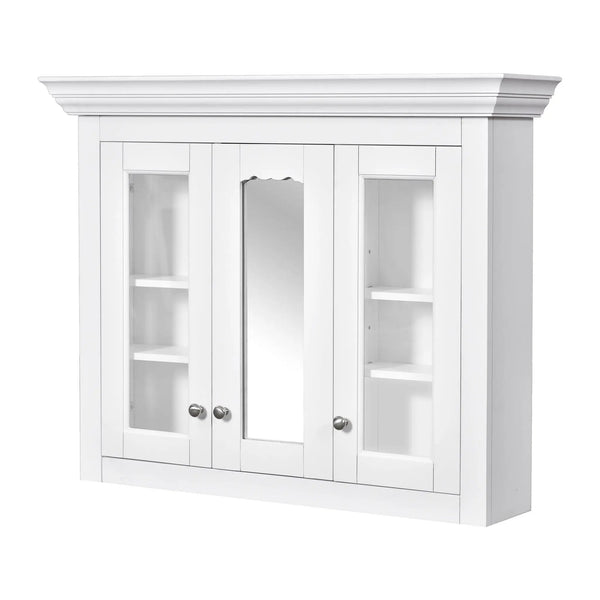 Bathroom Medicine Cabinet With Mirror, 5 Adjustable Closed Shelves, Wall-Mounted - White