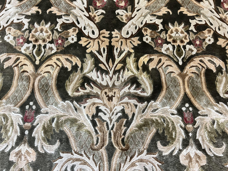 Tibetan Rug 8x10, European Design, Floral, Green, Handmade, Wool, Nepali Rug by Jewel Rugs