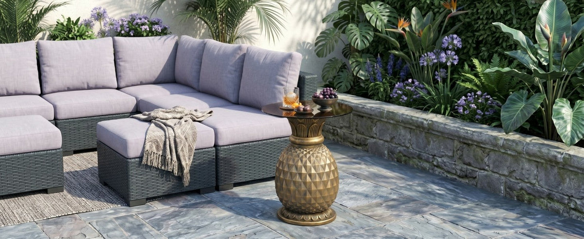 Yellow Pineapple Side Table with Tempered Glass Top, photo 5 of 10