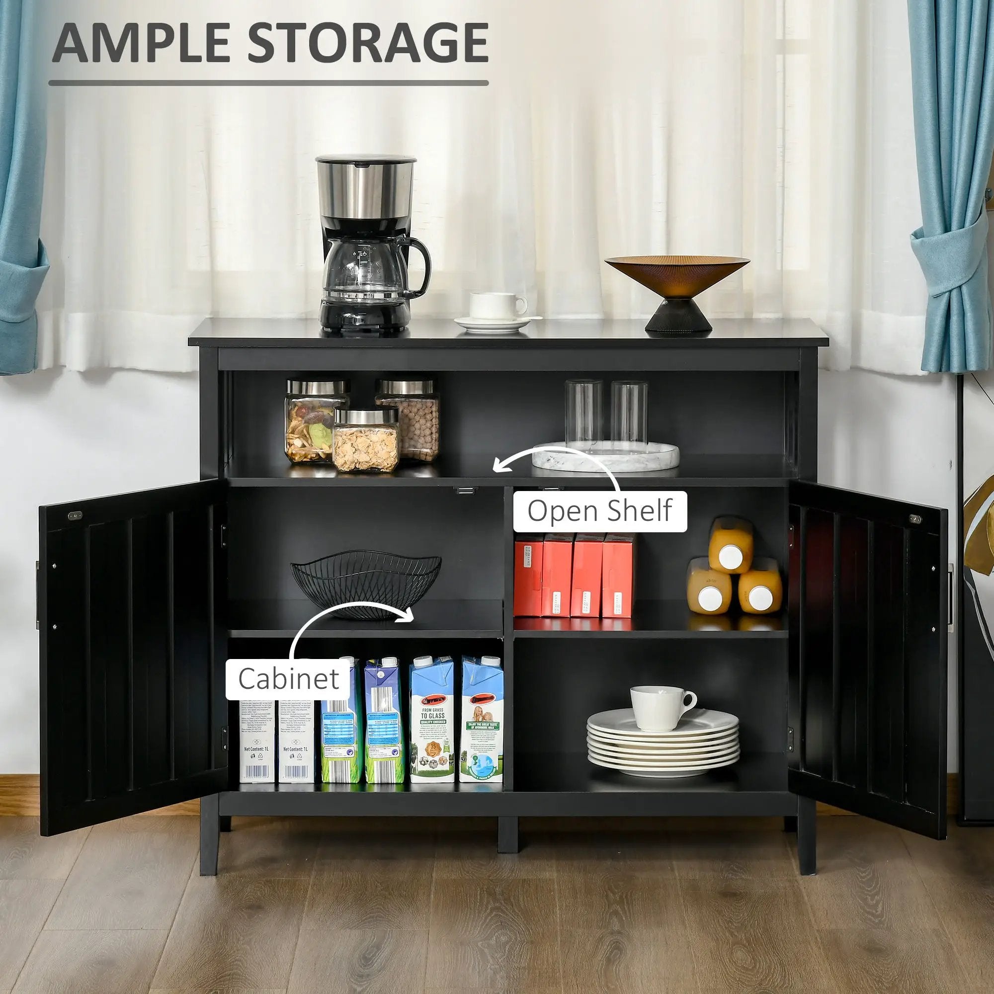 Homcom - Sideboard Buffet Cabinet, Kitchen Cabinet, Coffee Bar Cabinet With 2 Doors And Adjustable Shelves For Entryway Living Room - Black by Unique Piece Furniture