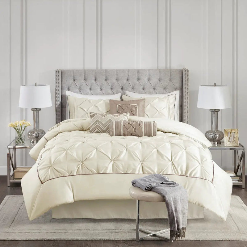 7 Piece Tufted Comforter Set Ivory Queen by HouseOfZazla