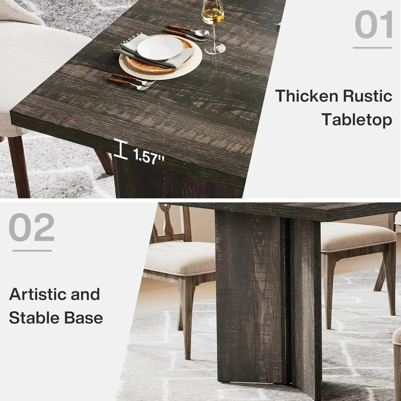 Dining Table For 4 - 6 People, Kitchen Table With Thick Top by HouseOfZazla