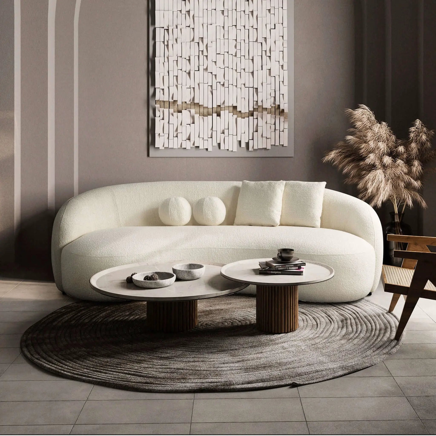 Drake - Japandi Style Curvy Boucle Sofa by HouseOfZazla