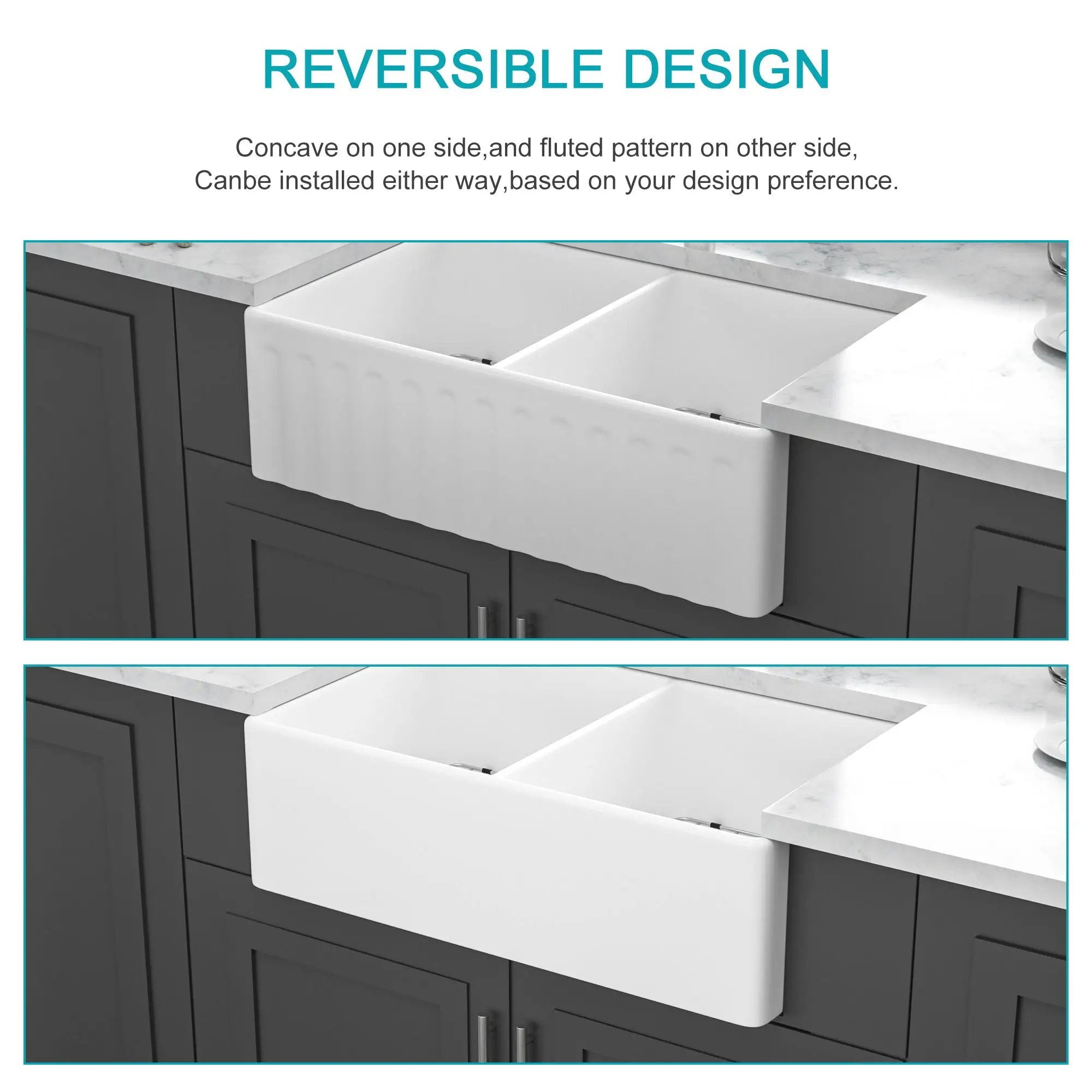 Sink 33" Double Bowl Kitchen Sink With Deep Bowls And Grids - White by HouseOfZazla