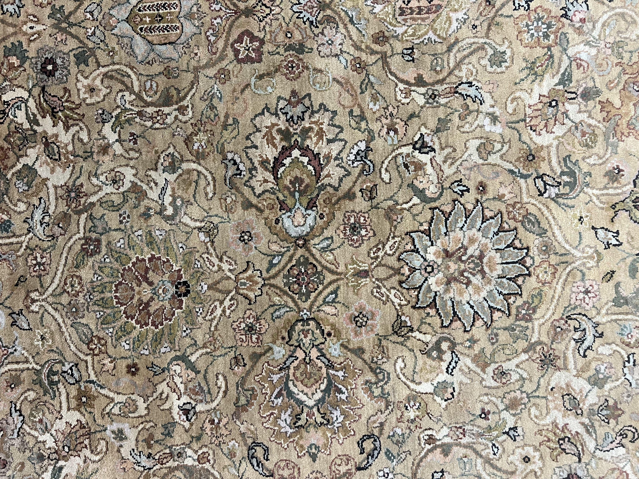 Indo Mahal Rug 8x10, Indian Jaipur Rug 8 x 10 ft, Wool Indo Persian Carpet, Handmade Traditional Floral Area Rug, Olive Green, Vintage Rug by Jewel Rugs