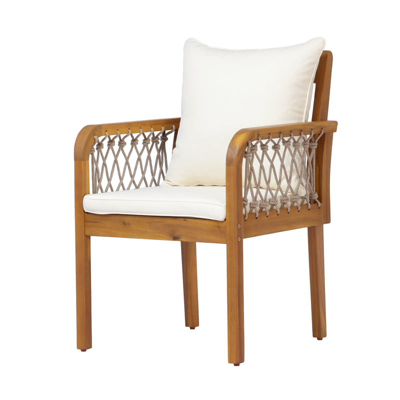 Outdoor Acacia Wood Chairs with Woven Rope Arms - Natural Finish, photo 8 of 10