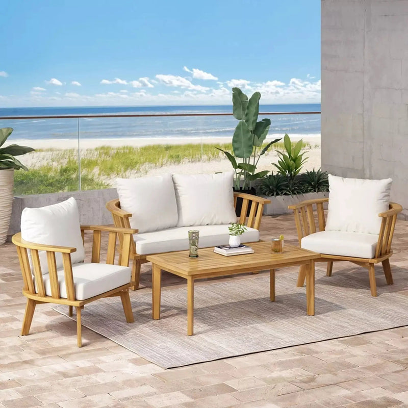4-Pieces Acacia Wood Patio Furniture Set with Cushions by HouseOfZazla