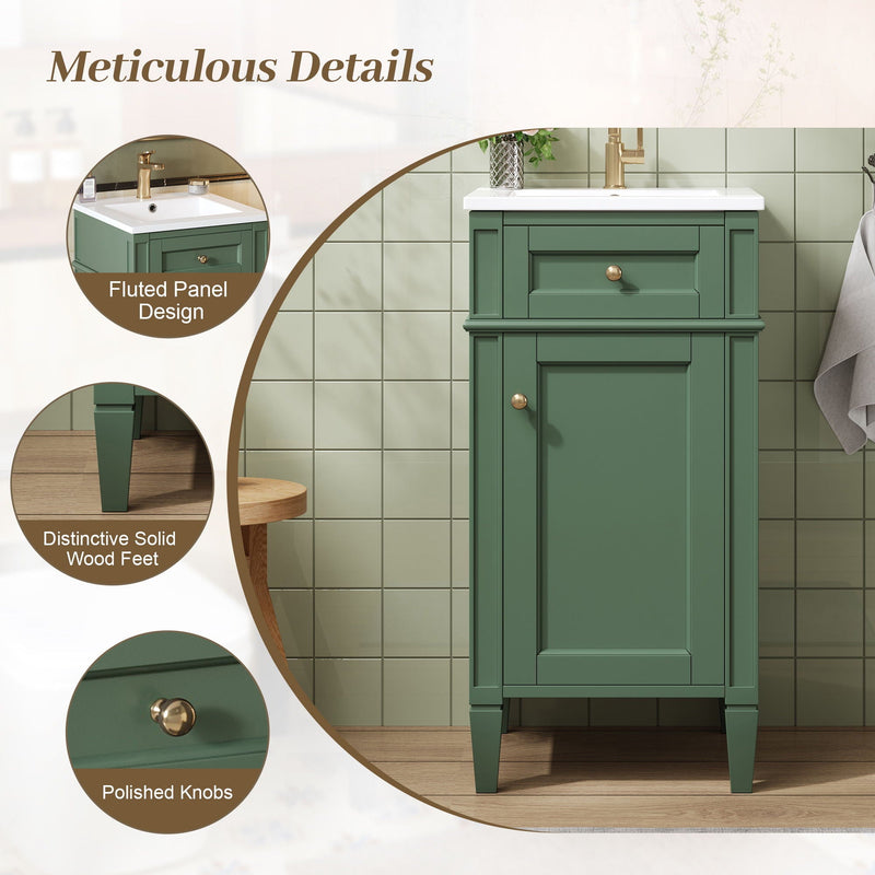 French Style Bathroom Vanity with Soft-Close Door and Sink - Dark Green, photo 32 of 40