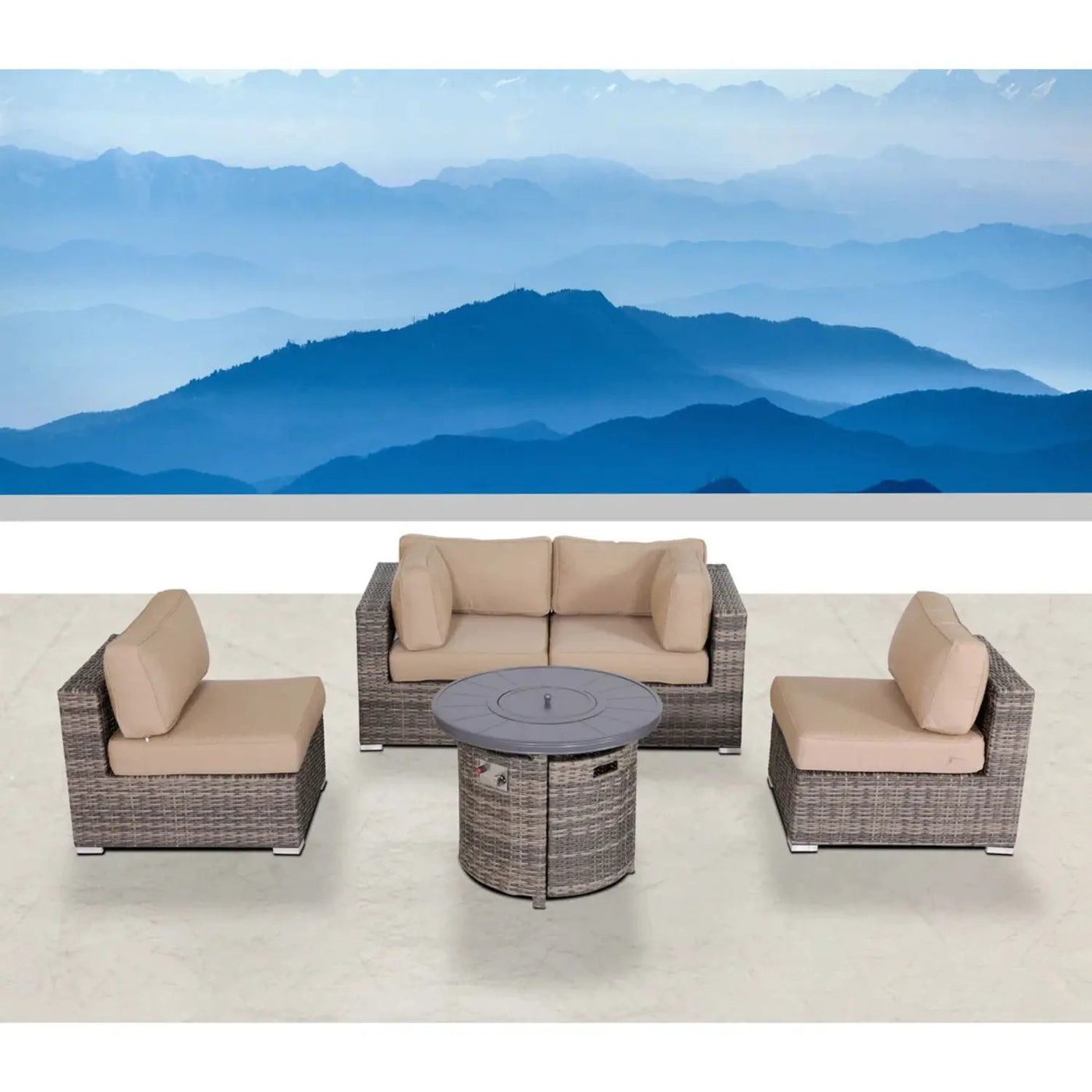 Wicker Outdoor Lounge Set With Cushions And Fire Pit by Unique Piece Furniture