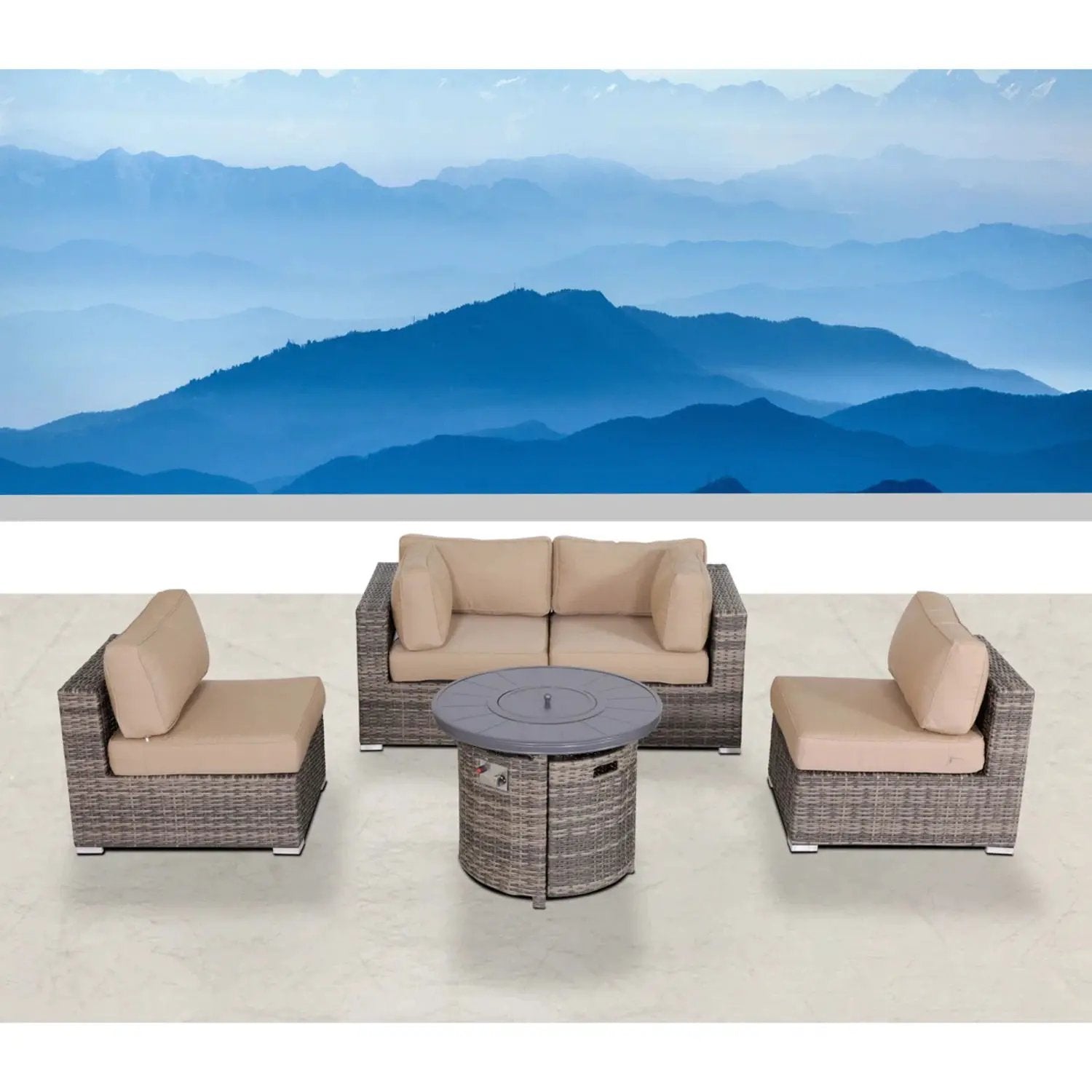 Wicker Outdoor Lounge Set With Cushions And Fire Pit by HouseOfZazla