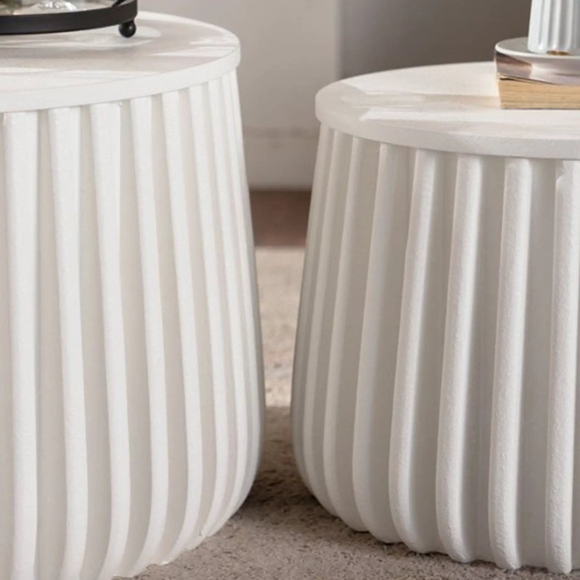 White Round Storage Table Set with Lift-Off Lid by HouseOfZazla