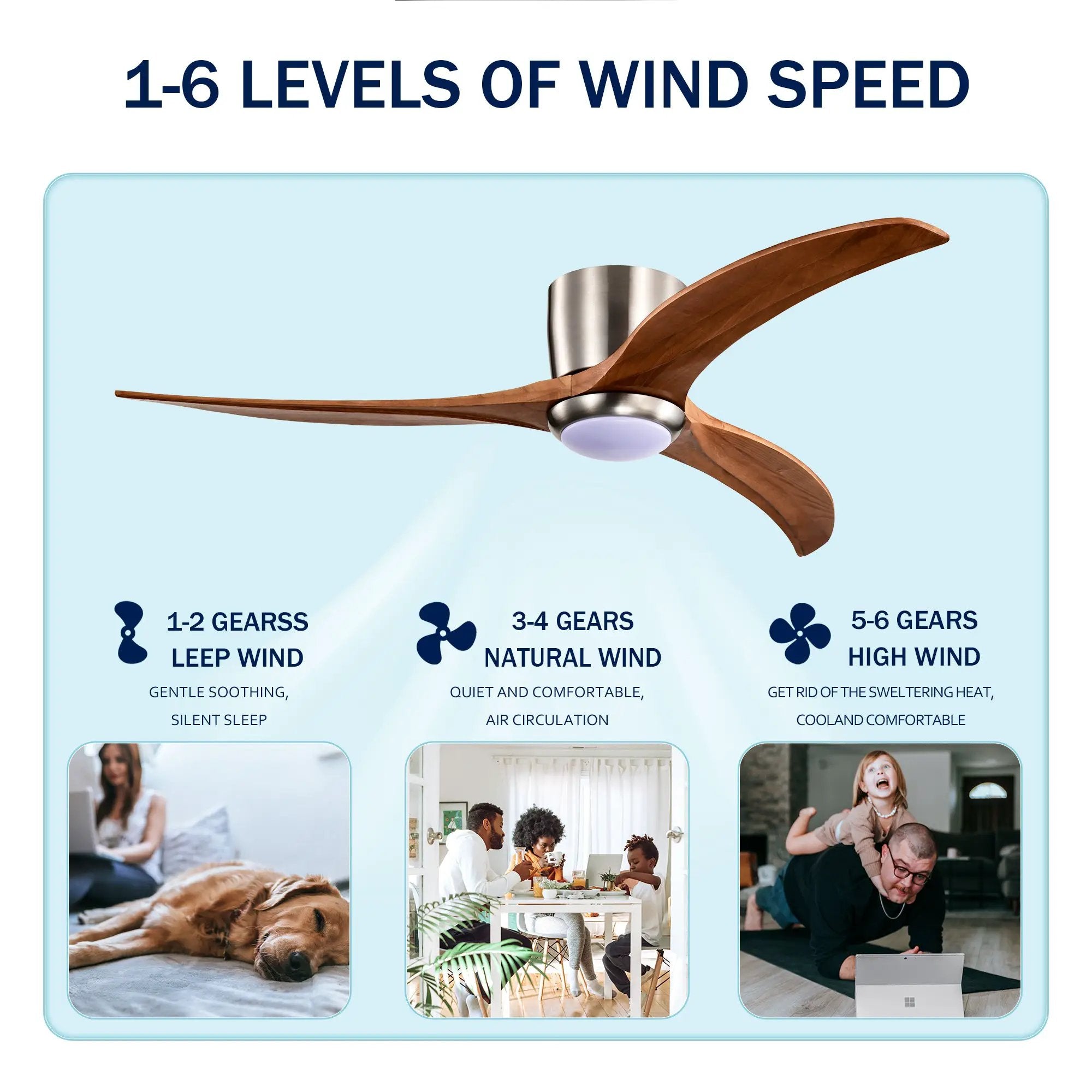 52" Flush Mount Fan Light with Solid Wood Blades and Remote Control by HouseOfZazla