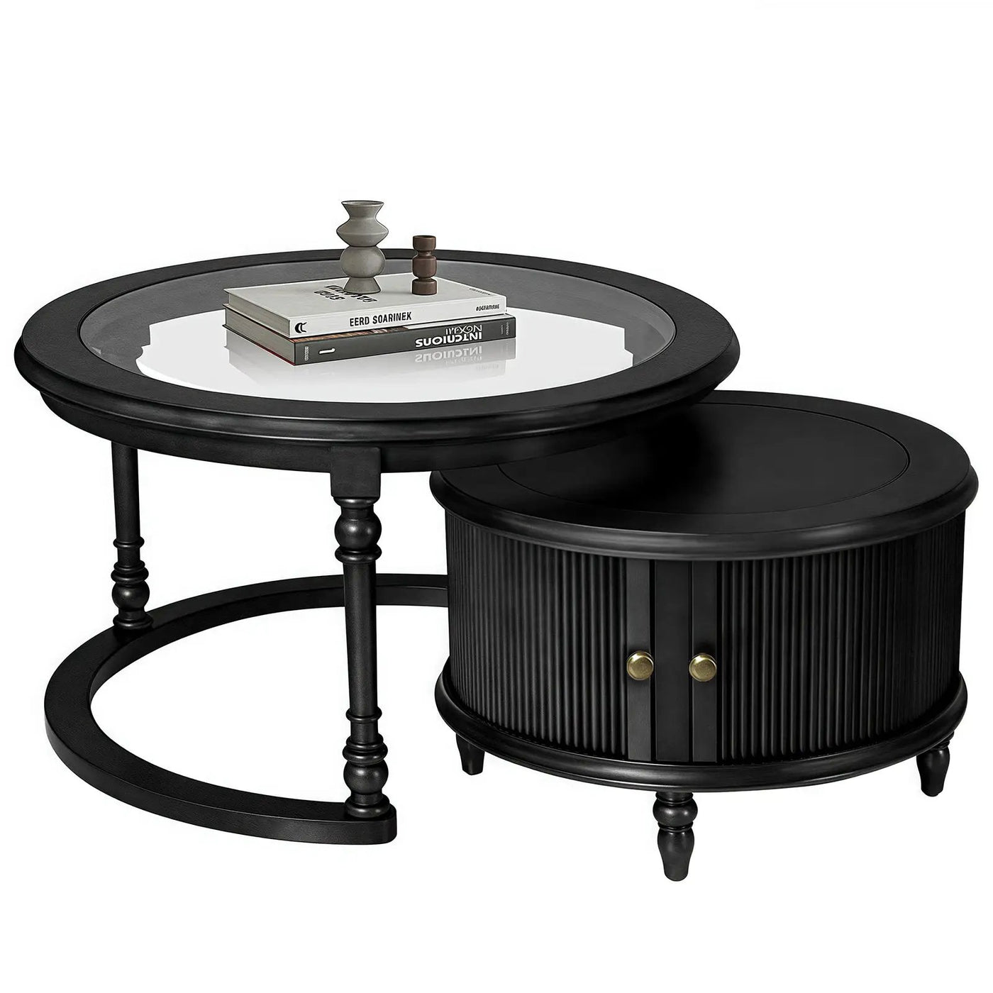 Modern Nesting Coffee Table Set with Glass and Solid Wood Frame by HouseOfZazla