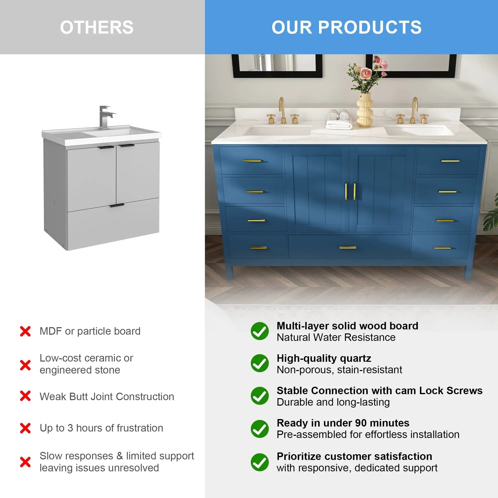 60" Solid Wood Bathroom Vanity with Double Sinks by HouseOfZazla
